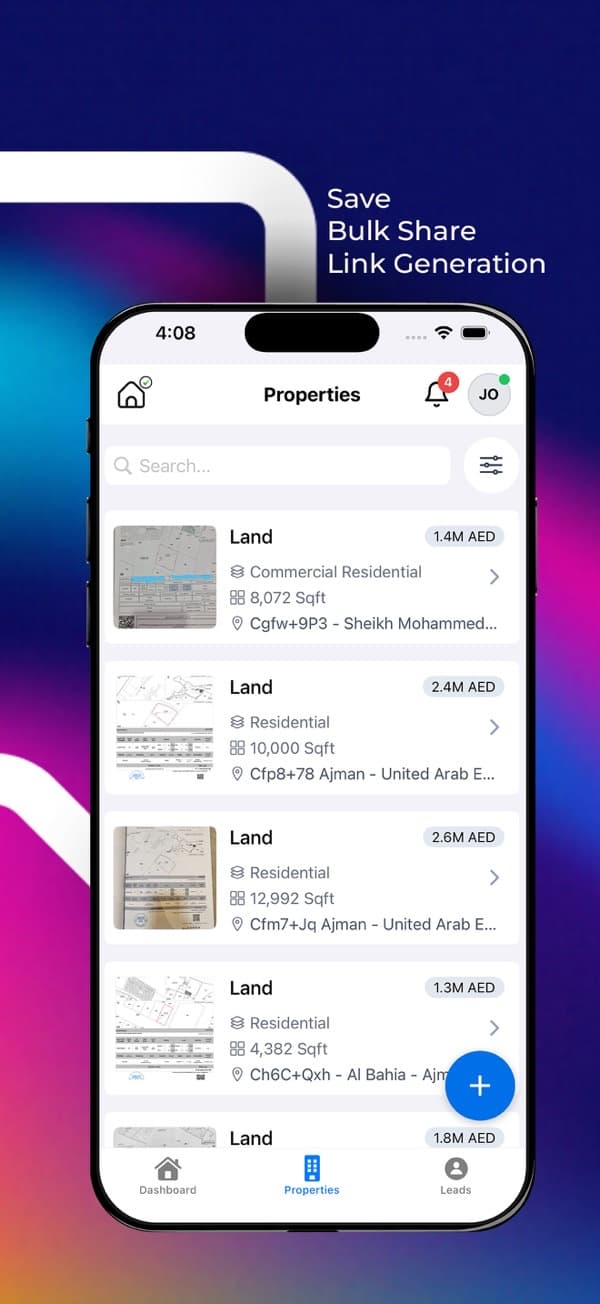 Property list with bulk share and link generation