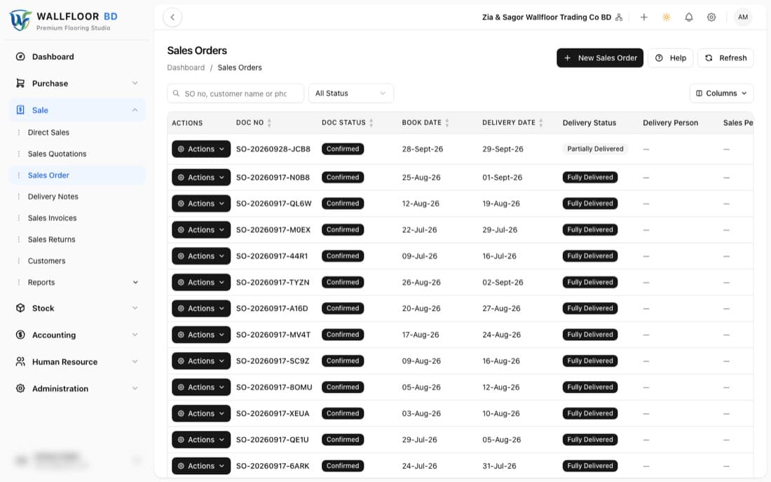 WallFloorBD ERP sales orders from order to delivery