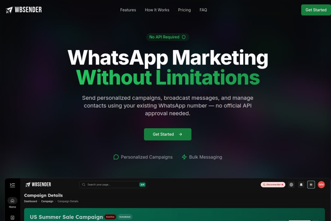 WBSender.ai: AI SaaS platform, built by Softxen